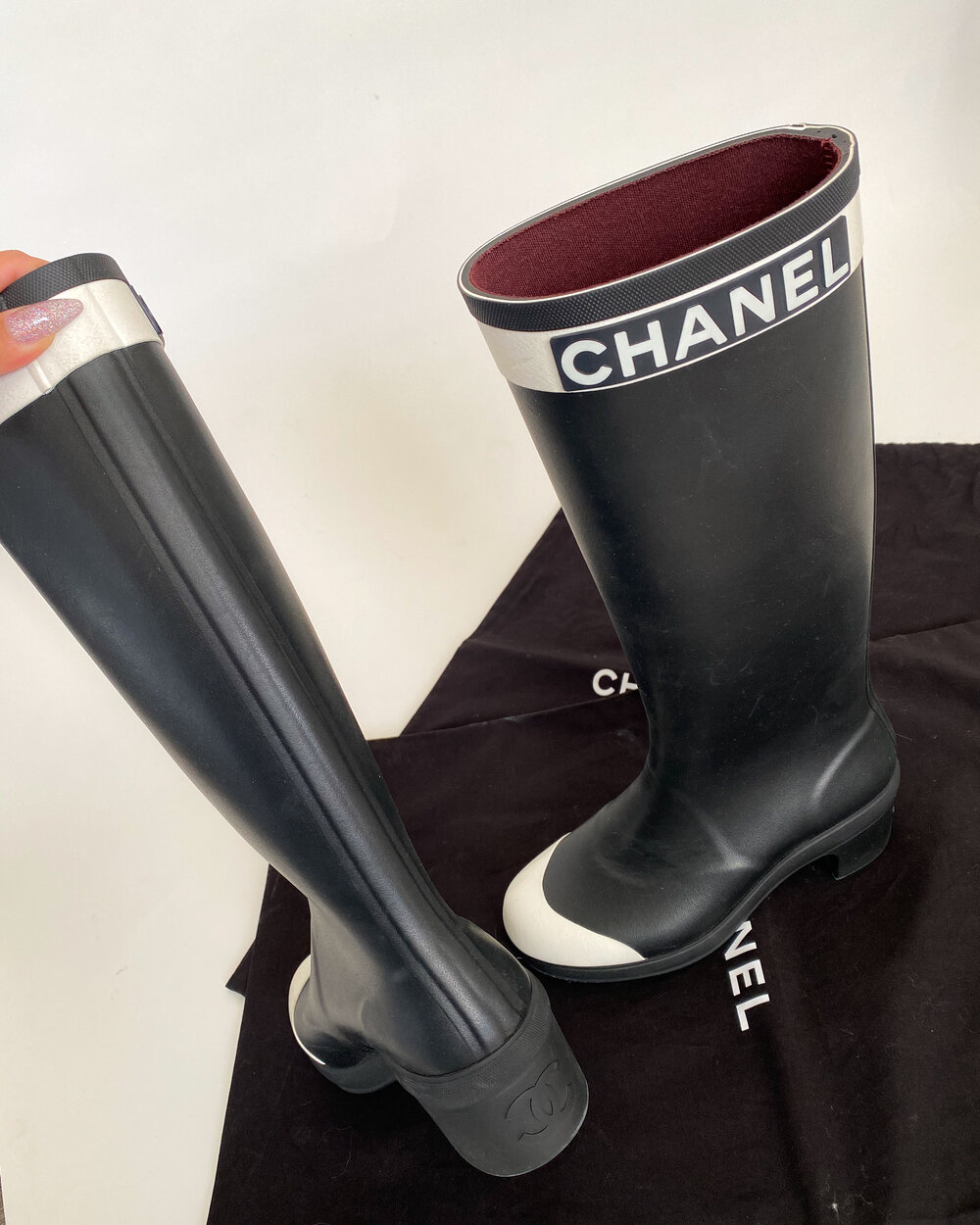 Chanel Rain Boots Short G45076 B13299 NP489, Black, 40