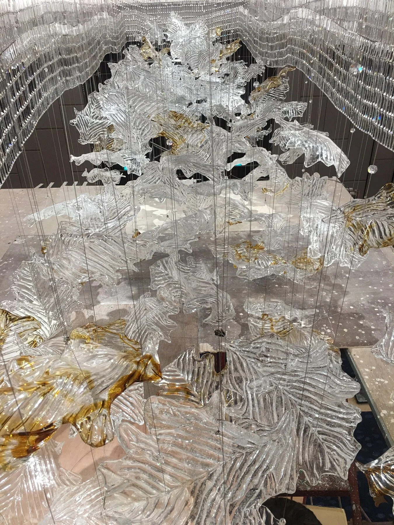 view from inside 10m long chandelier