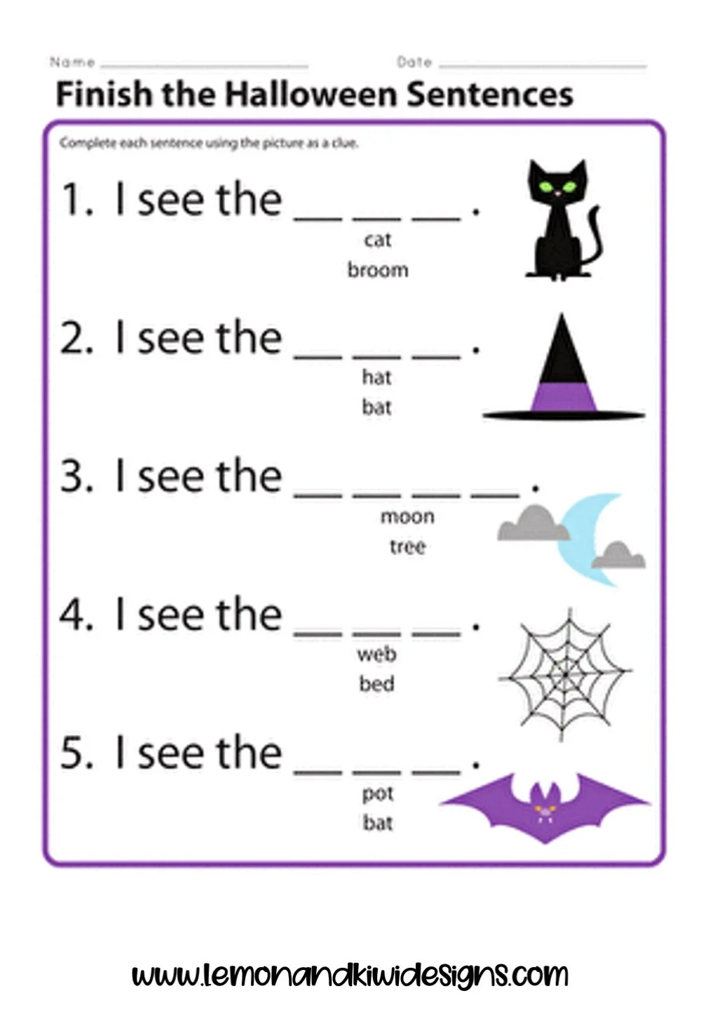 Free Halloween Literacy Worksheets for Preschoolers — Lemon &amp; Kiwi Designs