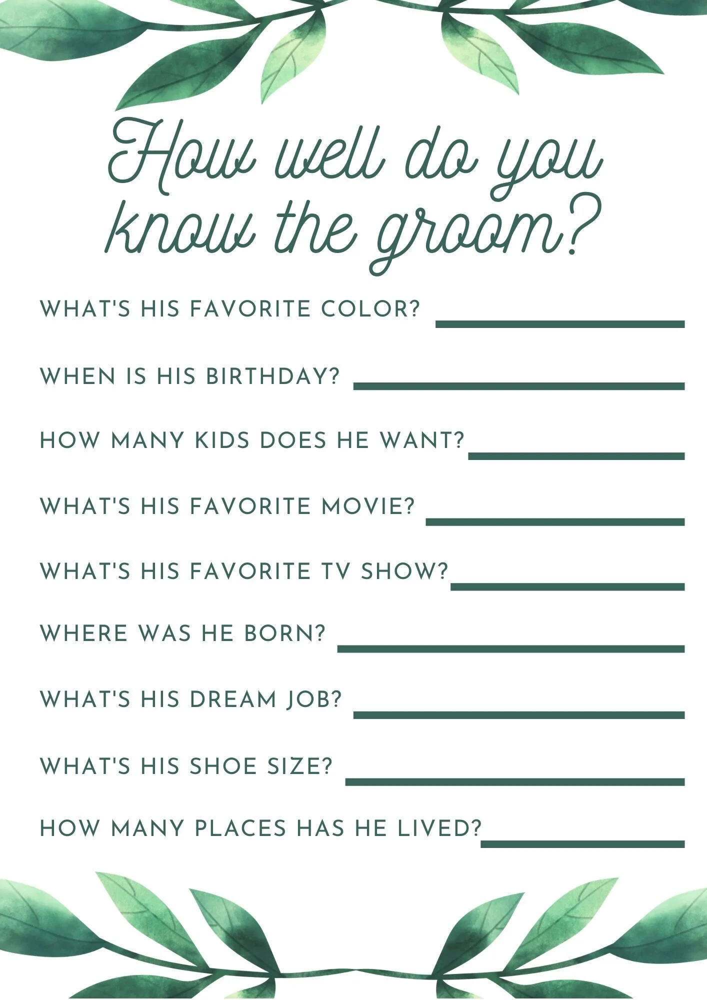 10 Free Printable Wedding Activities for Guests — Lemon & Kiwi Designs