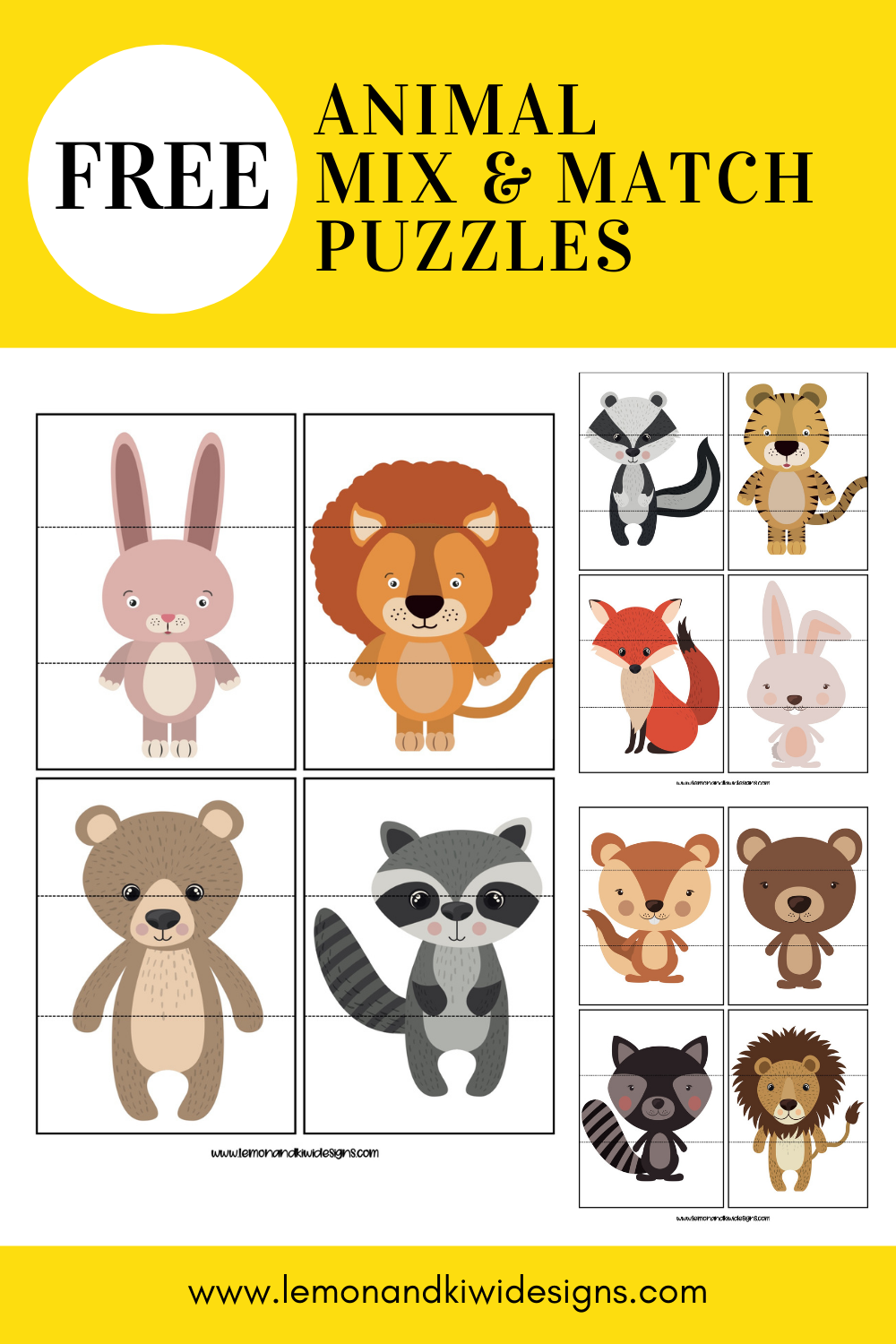 Free Printable Animal Mix & Match Puzzles — Lemon & Kiwi Designs