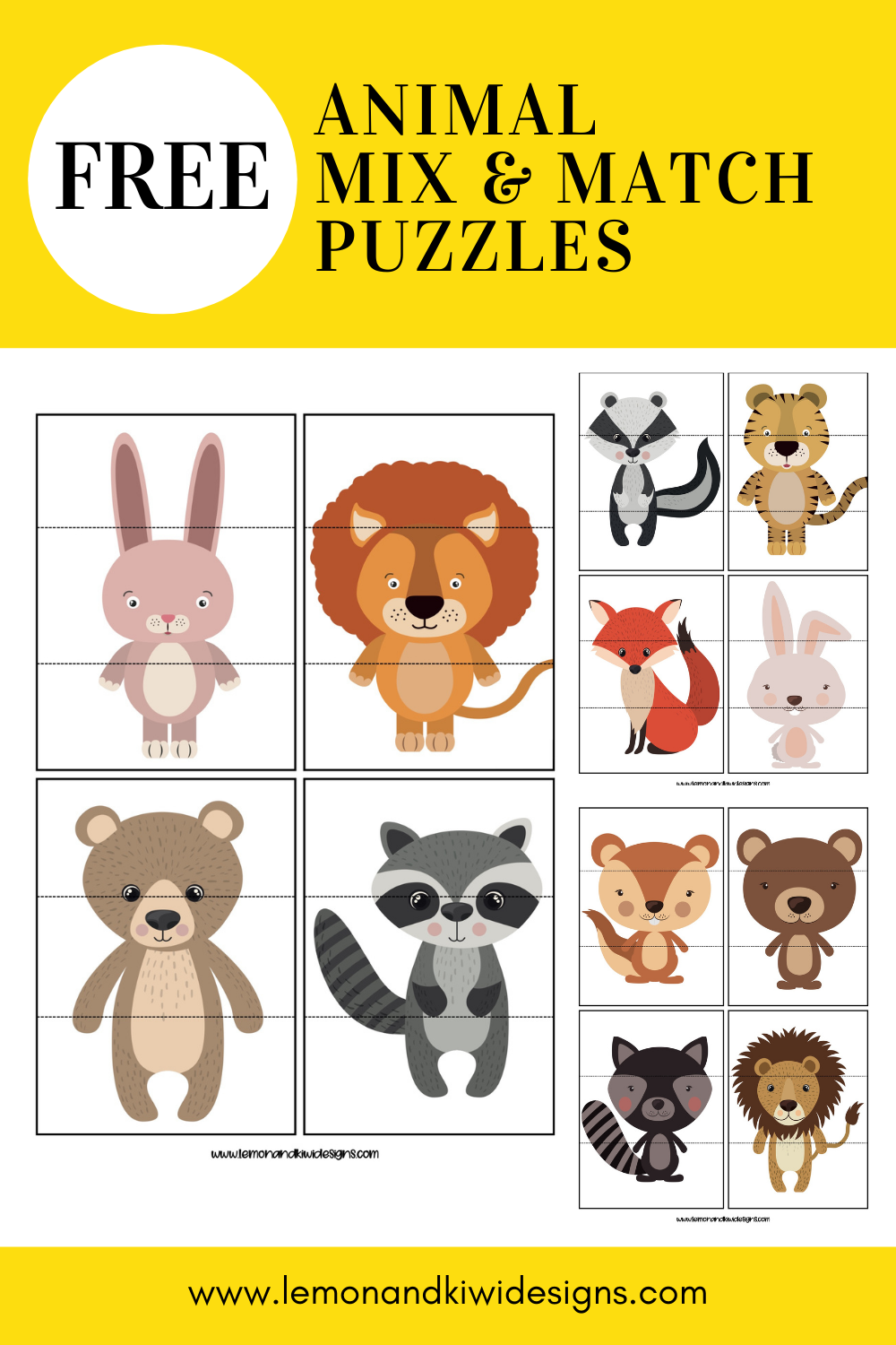 Free Printable Animal Mix Match Puzzles Lemon Kiwi Designs