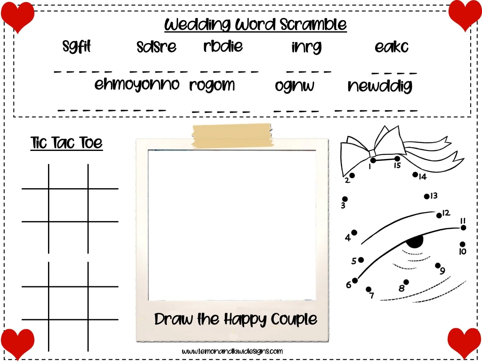 Free Printable Wedding Activity Placemats for Kids — Lemon &amp; Kiwi Designs