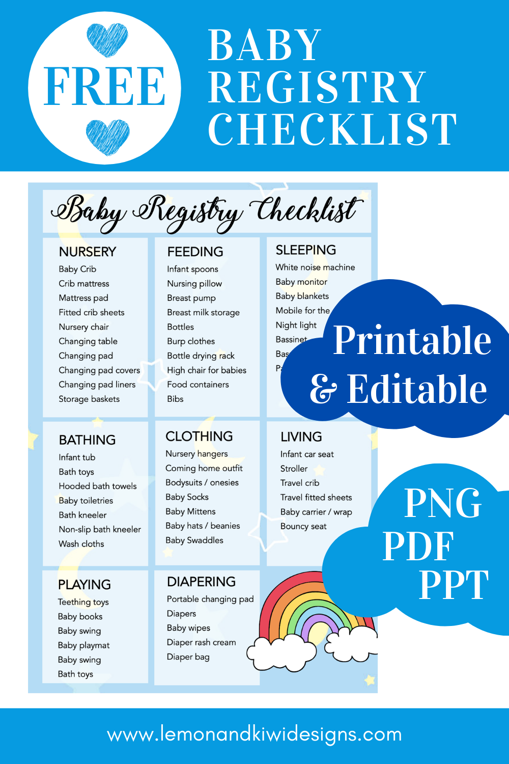 free printable and editable baby registry checklist lemon kiwi designs