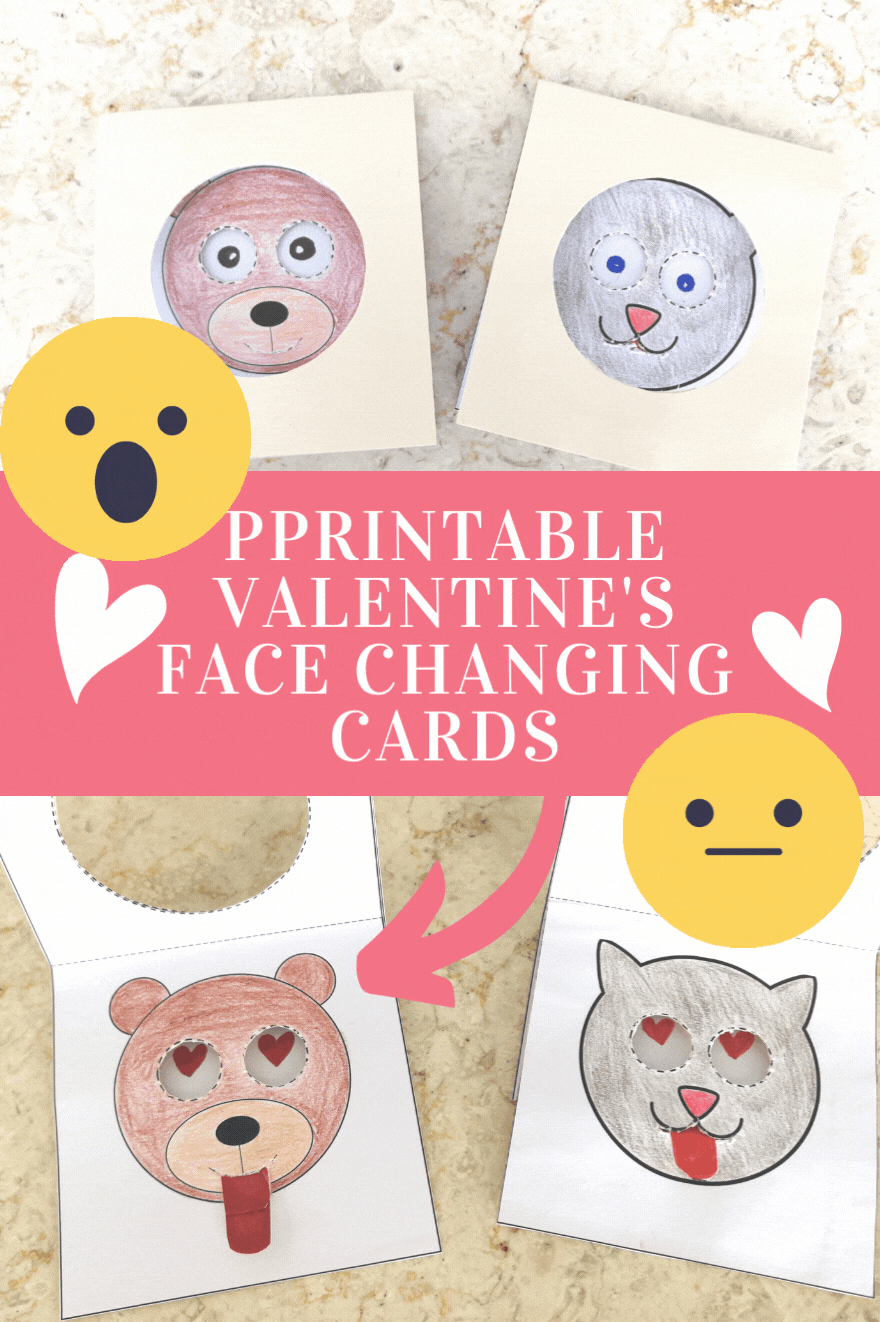 Printable Valentine's Face Changing Card (Interactive Card Template) —  Lemon & Kiwi Designs