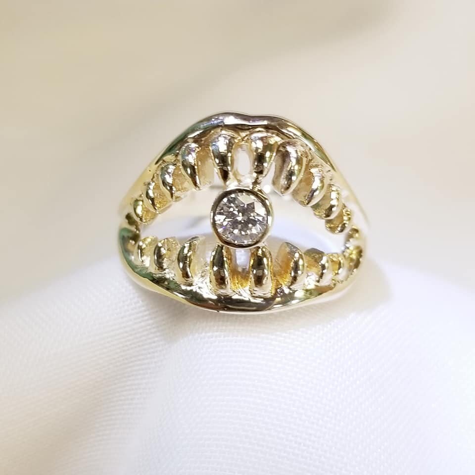 Shark’s Mouth Ring cast in 14kt Yellow Gold