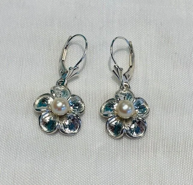 Sterling Silver Pearl Flower Earrings