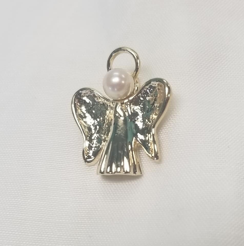 14kt Yellow Gold and Pearl Angel Pendant