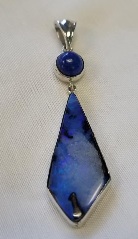 Boulder Opal and Lapis Lazuli Pendant