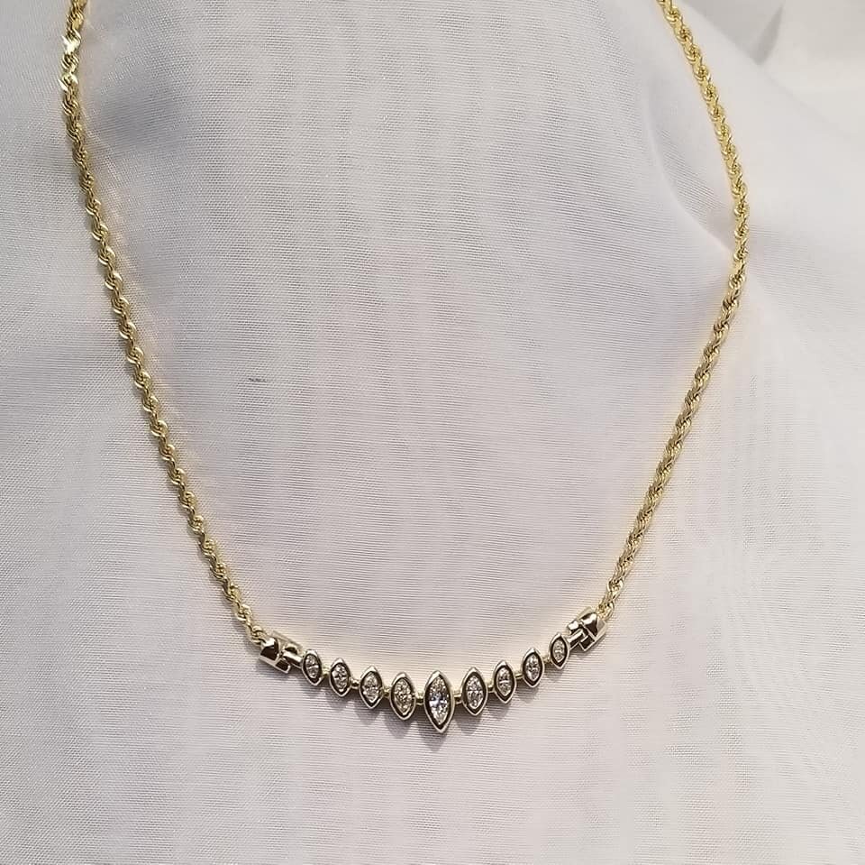 14kt Yellow Gold and Marquise Diamond Necklace