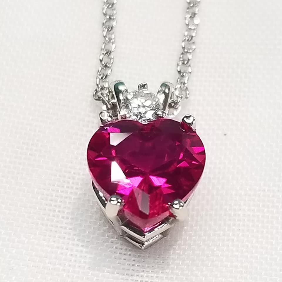 2.51 ct. Heart-shaped Ruby and Diamond Pendant Set in 14kt White Gold