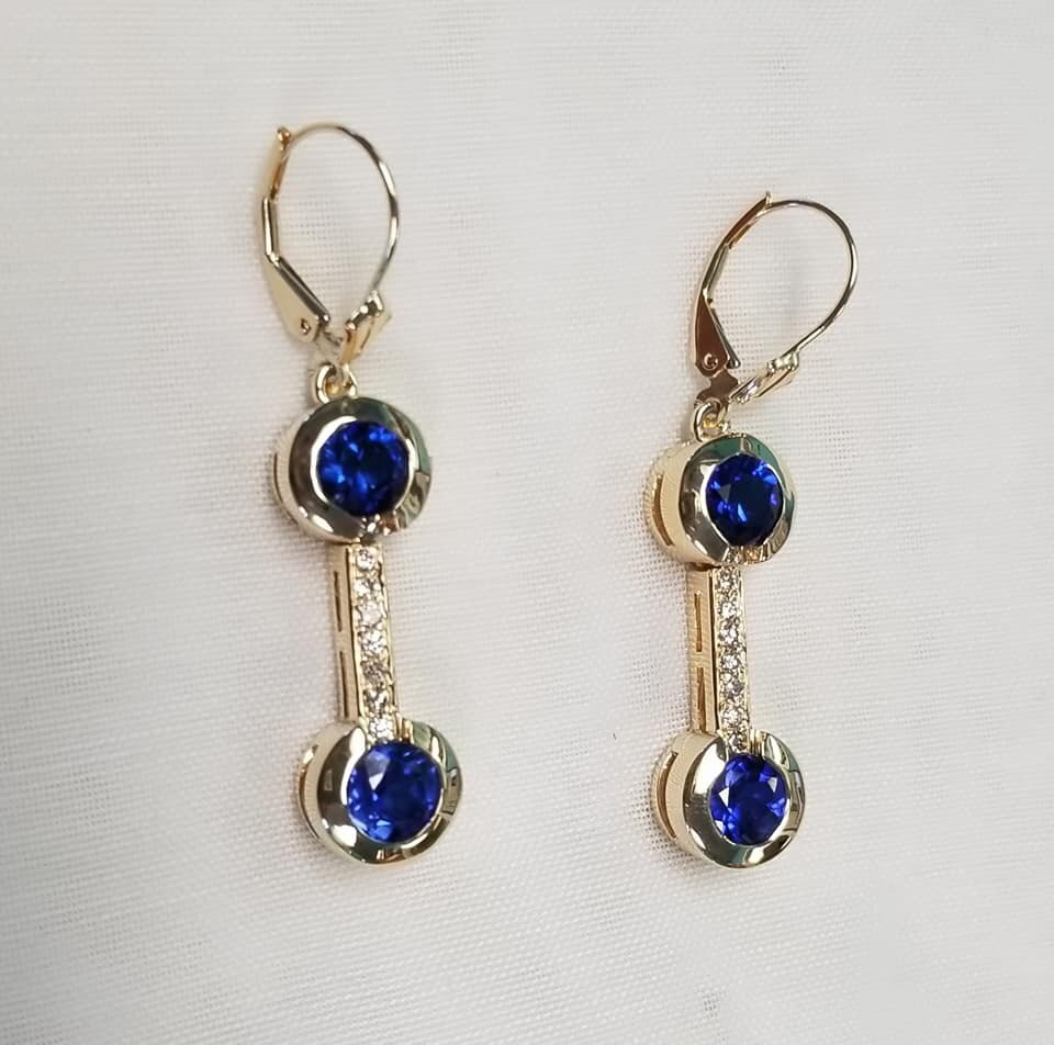 14kt Yellow Gold Sapphire and Diamond Pendant and Earrings