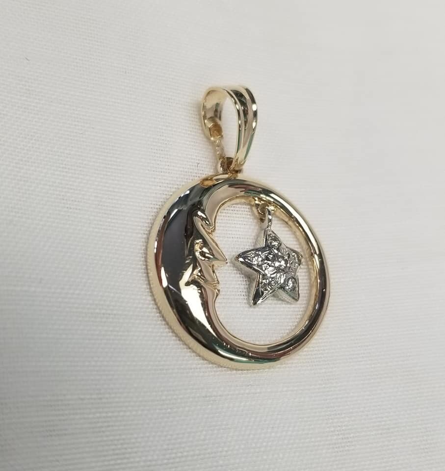 2-tone 14kt Moon and Star Pendant