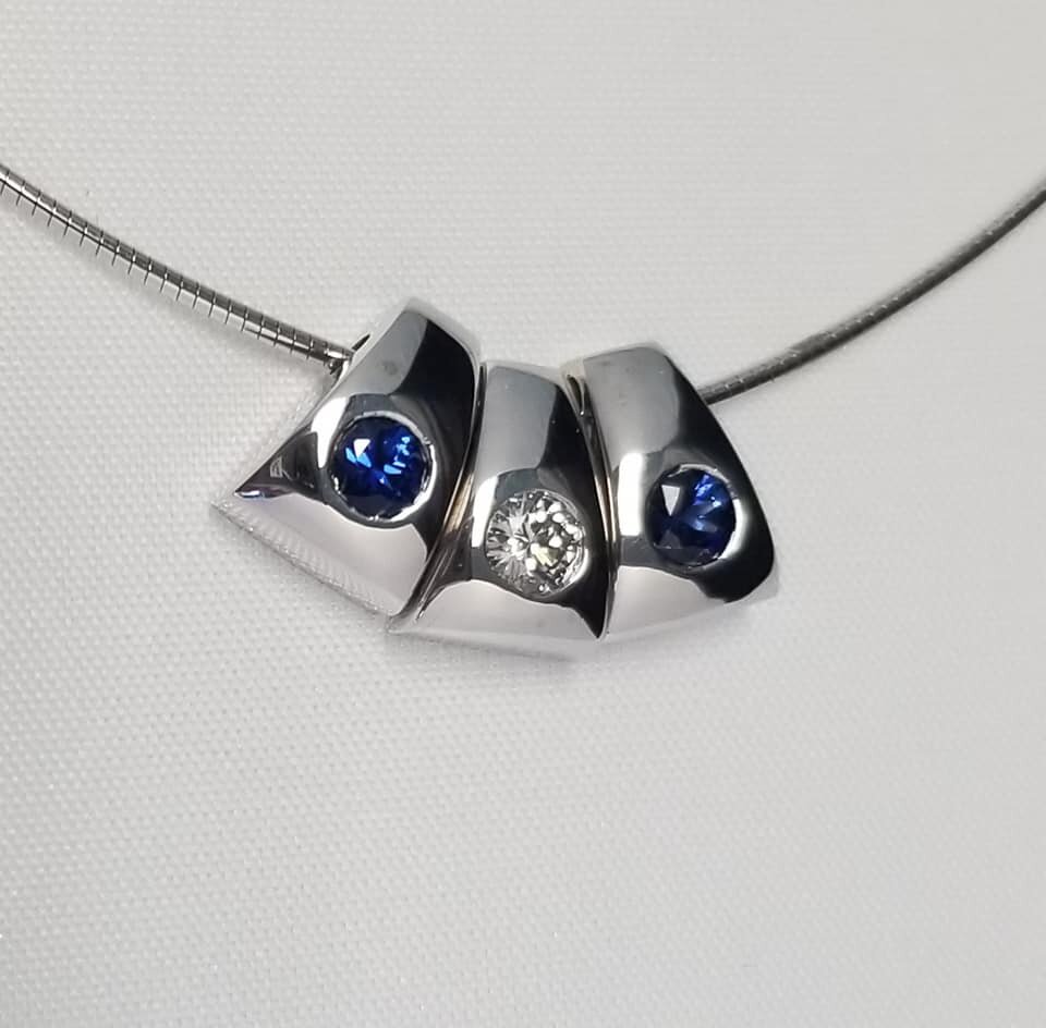 14kt White Gold Diamond and Sapphire Slide Necklace