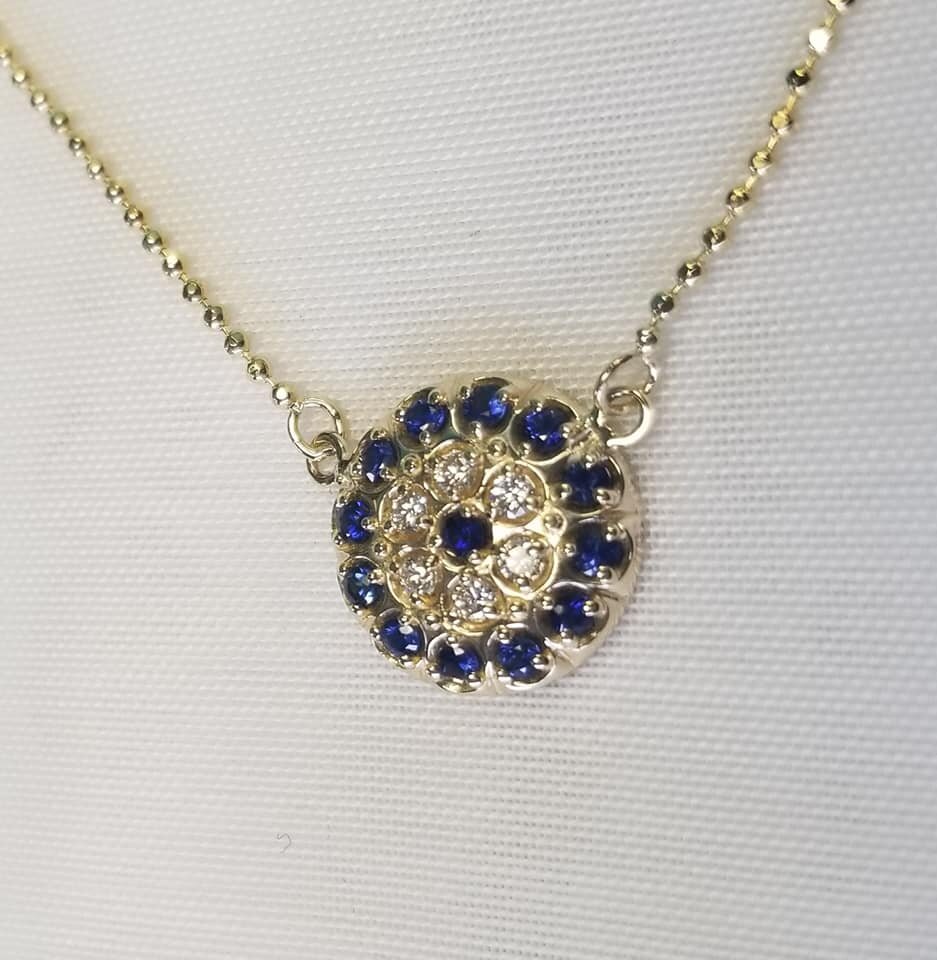14kt Yellow Gold with Diamonds and Sapphires ‘Evil Eye’
