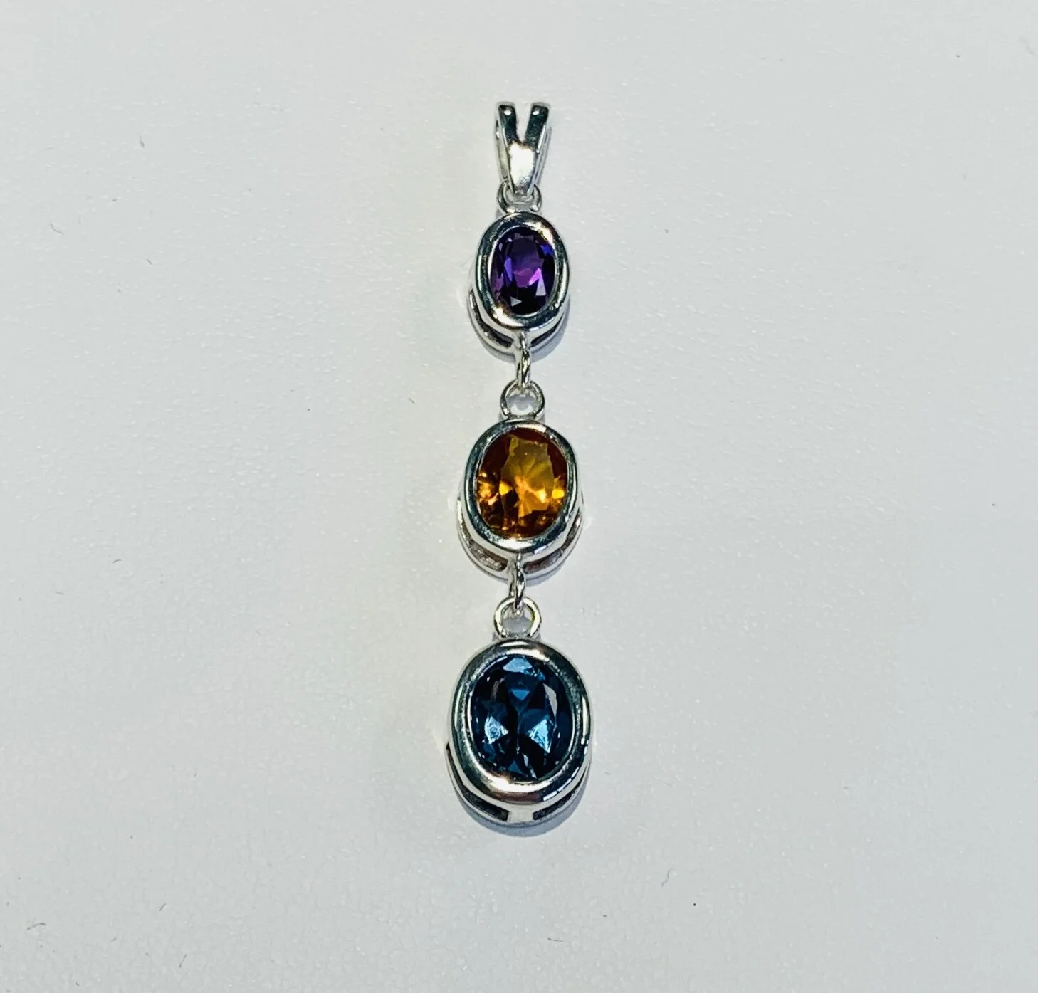 Sterling Silver Bezel Set Gemstone Drop Pendant