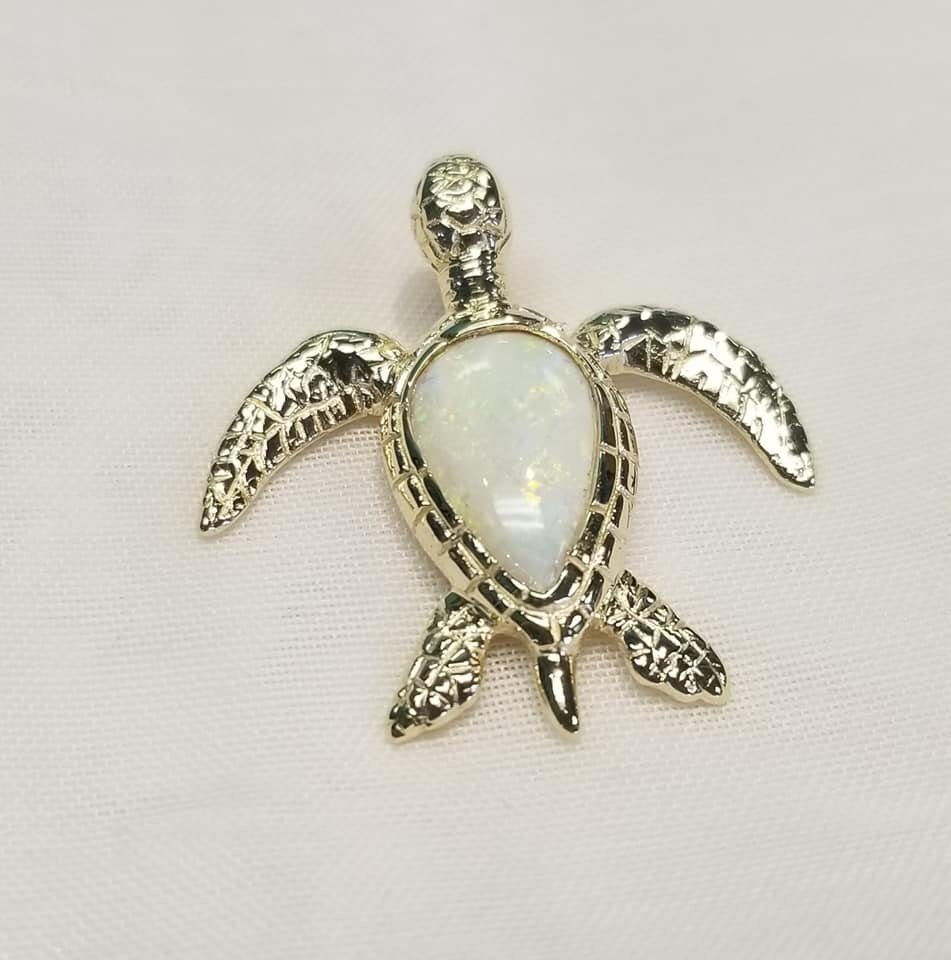 14kt. Yellow Gold, Green Turtle with a Pear-Shaped Opal