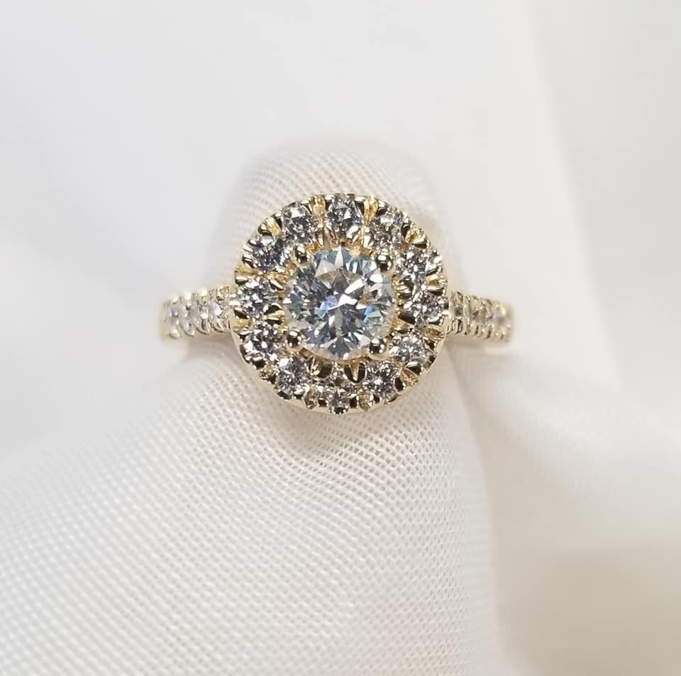 14kt Yellow Gold Halo Design Diamond Engagement Ring