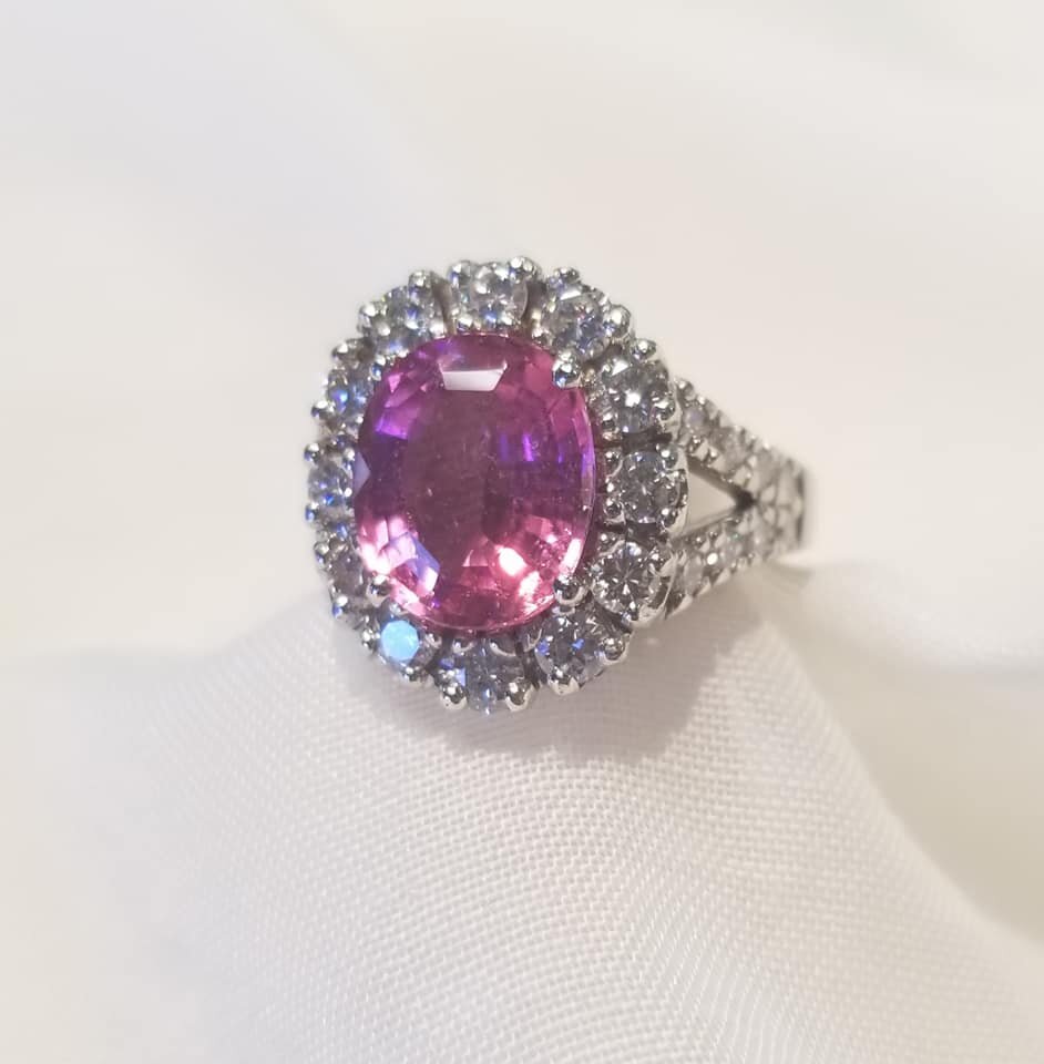 14kt White Gold Pink Sapphire and Diamond Ring