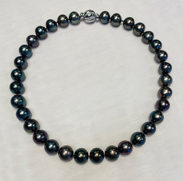 Black Pearl Necklace with Sterling Silver and Cubic Zirconium Clasp