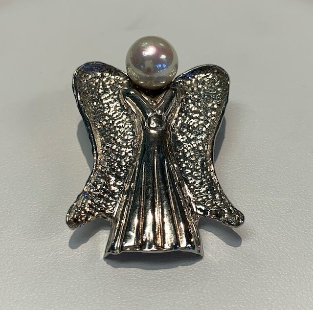 Sterling Silver Angel with Cultured Pearl Pendant