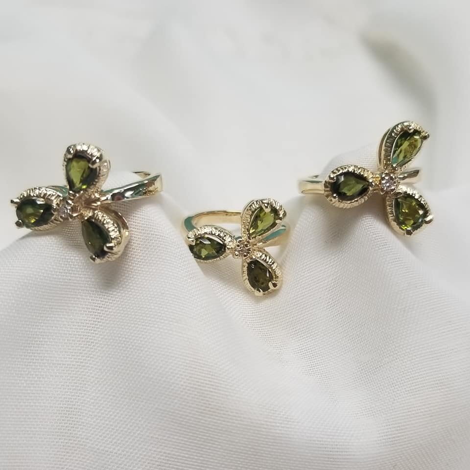 Three 14kt Yellow Gold "Clover" Rings 