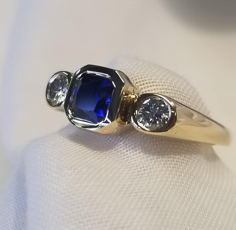Blue Sapphire and Diamond Pinkie Ring