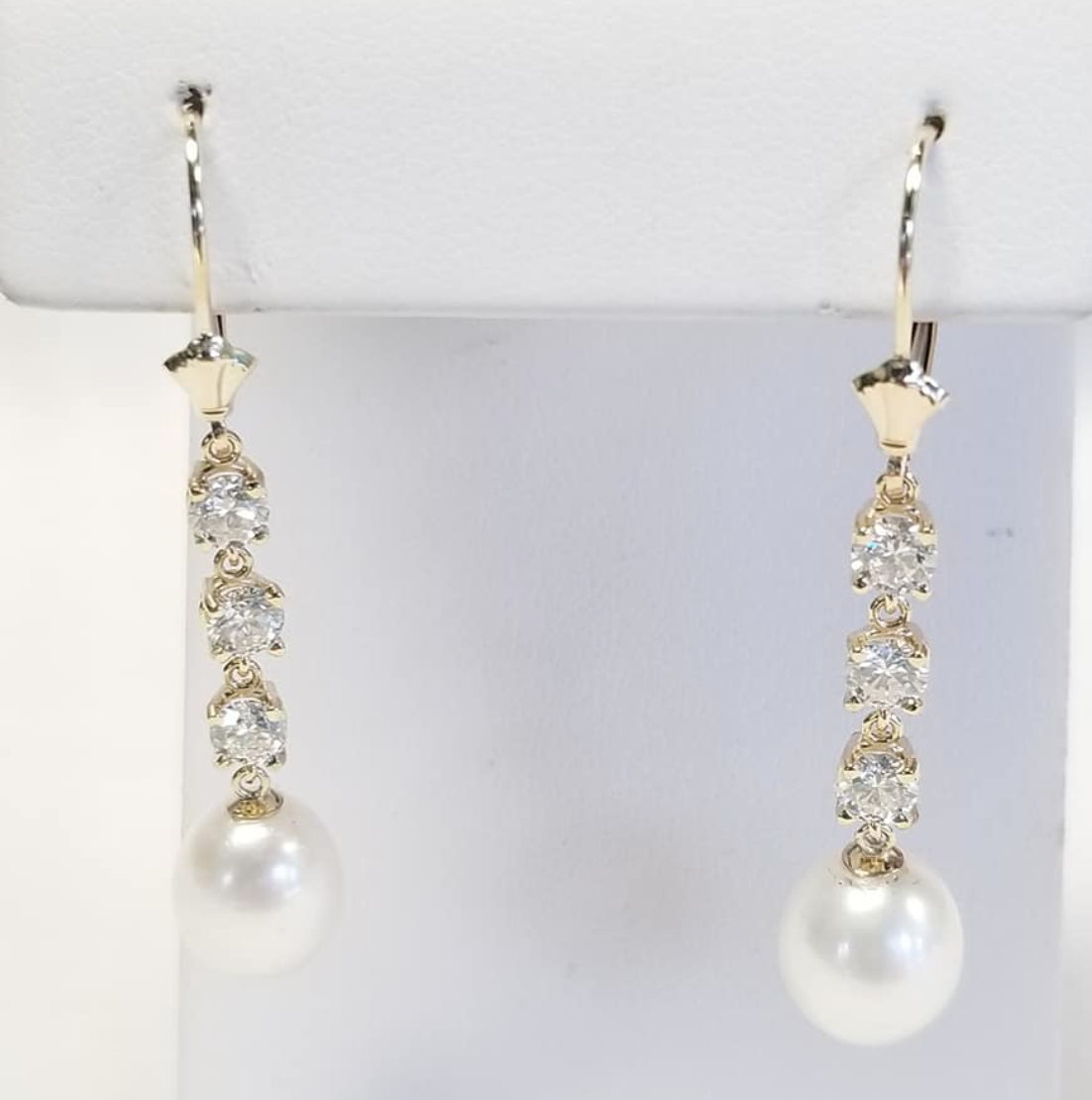 14kt Yellow Gold Pearl and Diamond Dangle Earrings