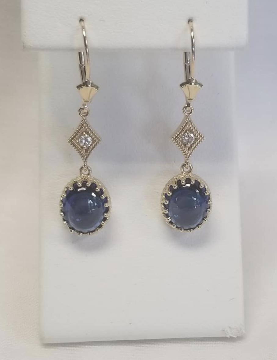 Cabachon Sapphire and Diamond Earrings 