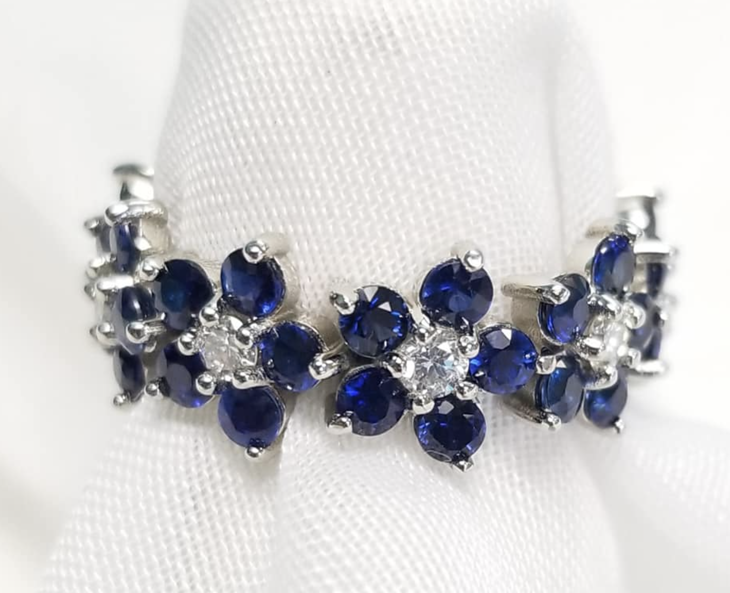Sapphire and Diamond Daisy Flower Ring