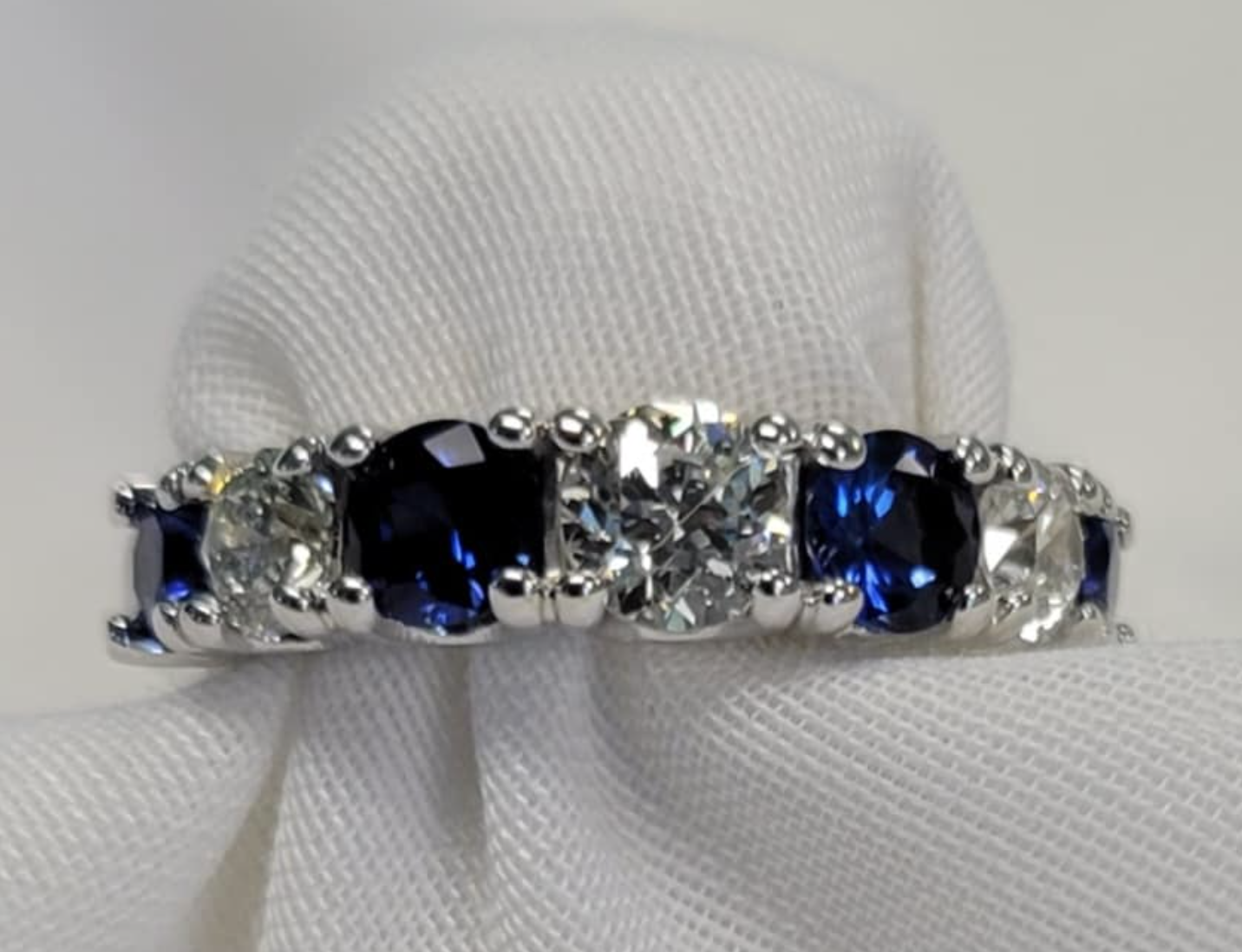 14kt White Gold Diamond and Sapphire Anniversary Band 