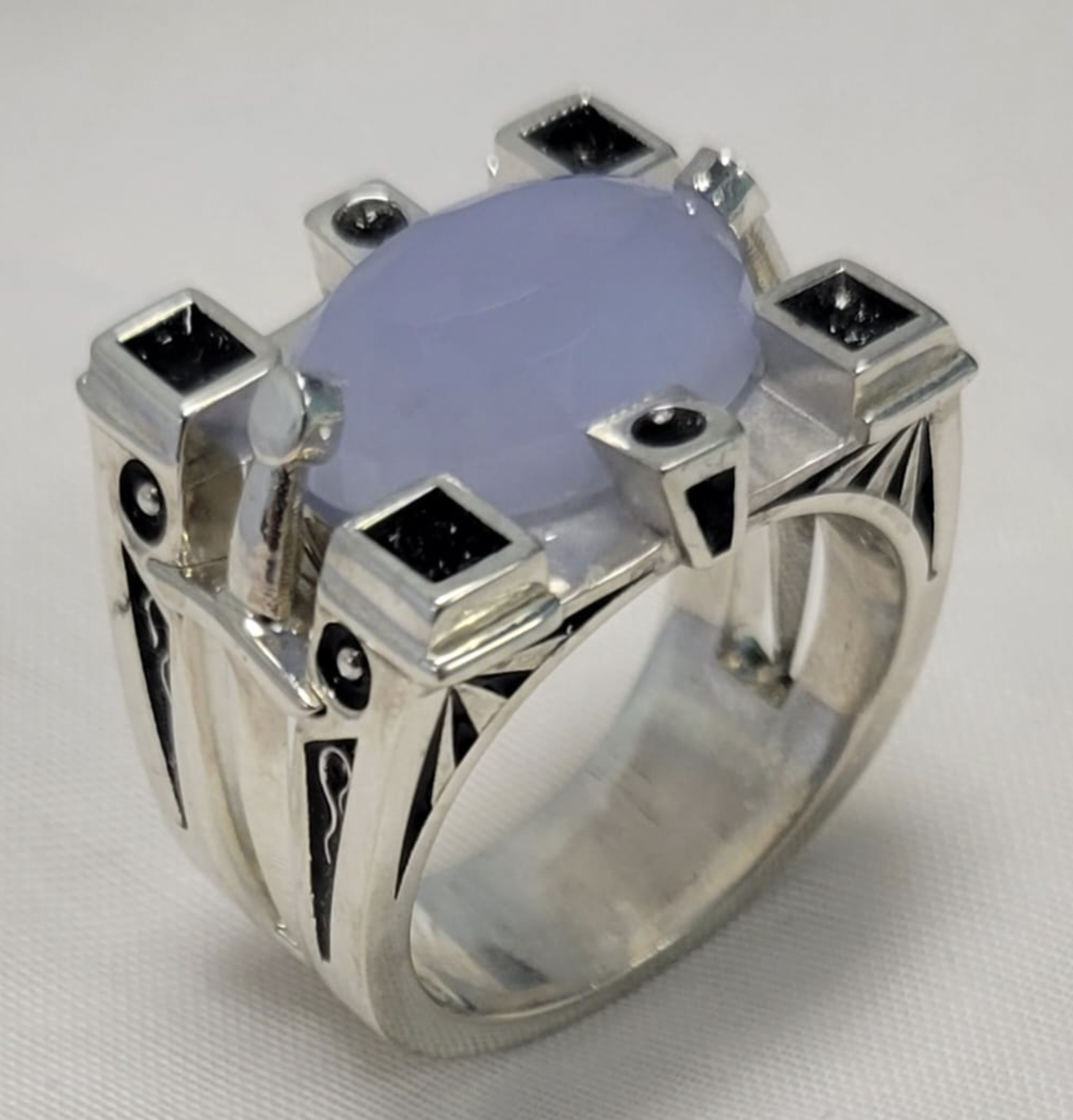 Sterling Silver Men’s Ring with Blue Chalcedony Stone 