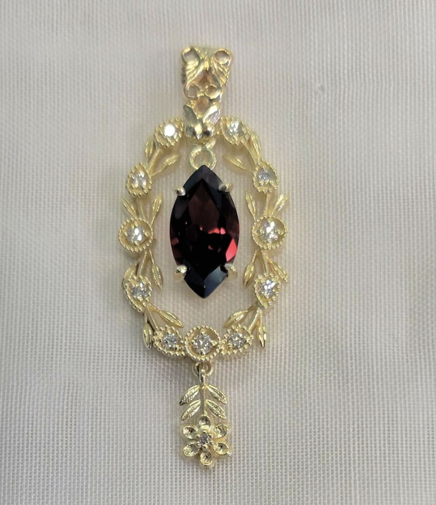 14kt Yellow Gold, Garnet and Diamond Pendant