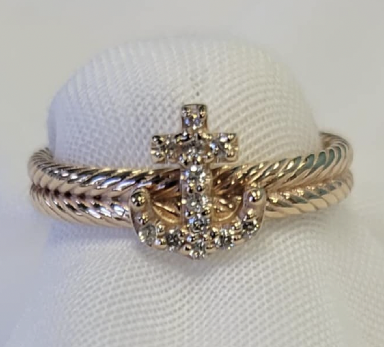 14kt Rose Gold and Diamond Anchor Ring