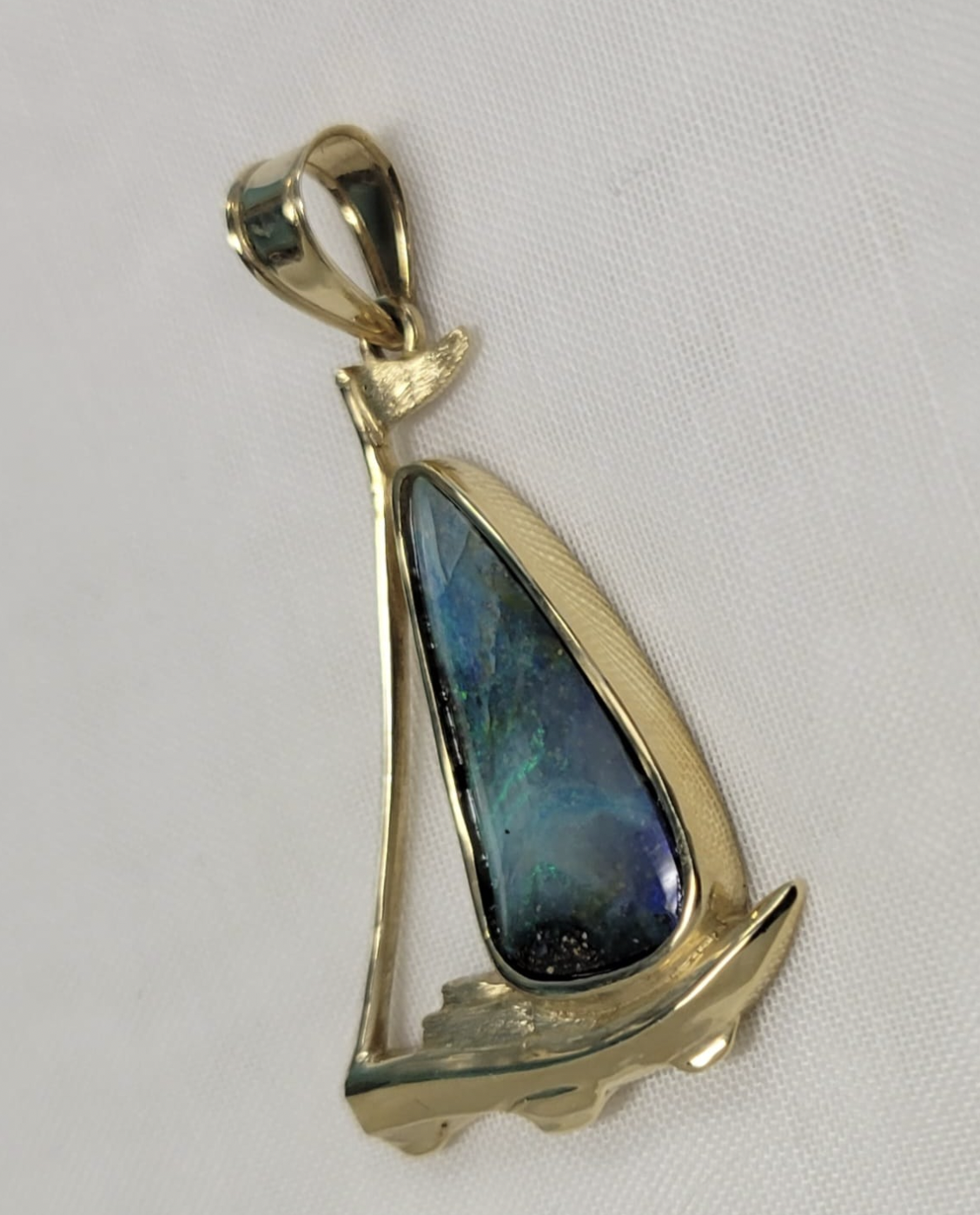 14kt Yellow Gold and Boulder Opal Sailboat Pendant  