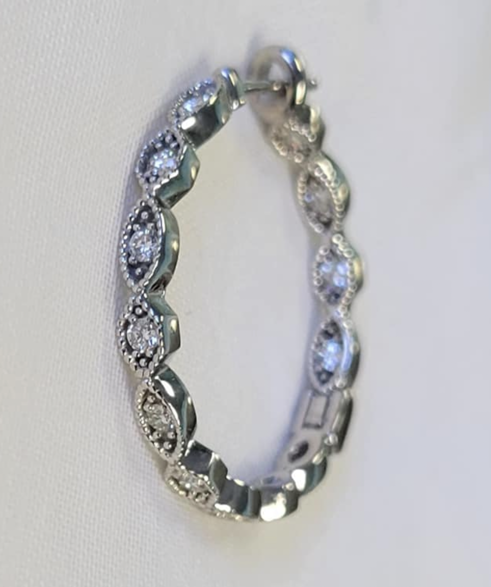 14kt White Gold and Inside Out Diamond Hoop Earrings
