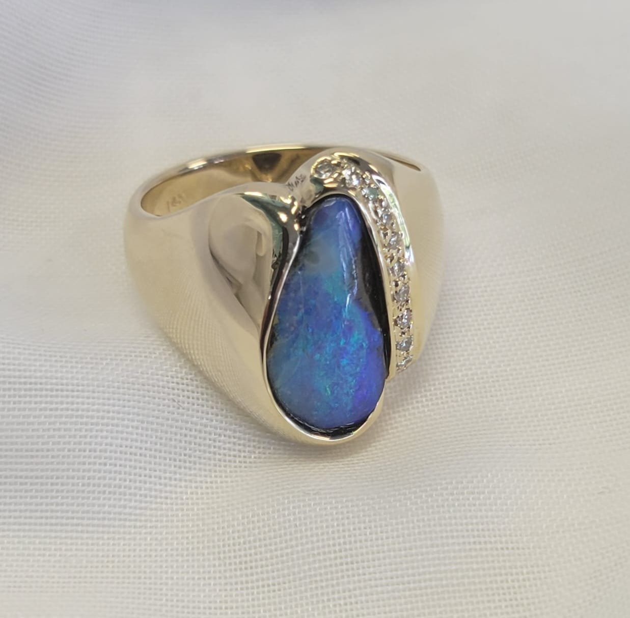 14kt Boulder Opal and Diamond Ring