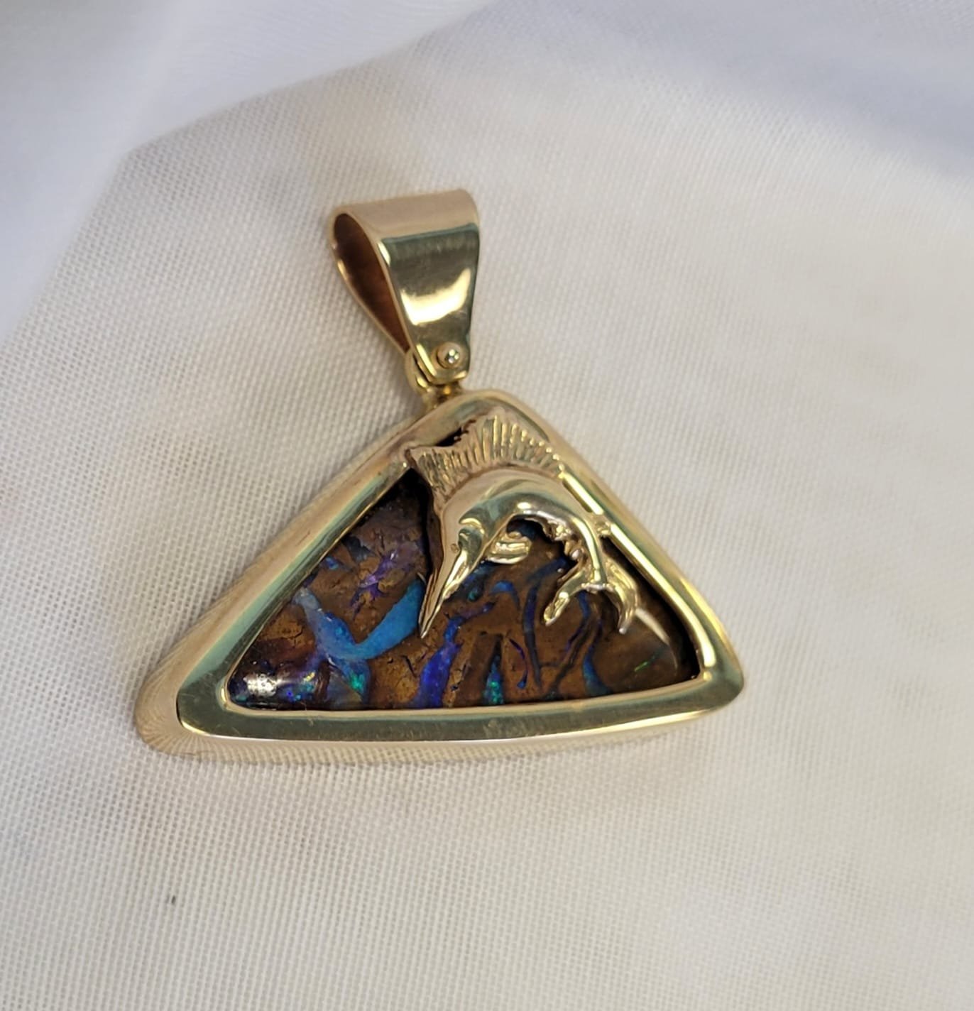 14kt Yellow Gold and Boulder Opal Sailfish Pendant