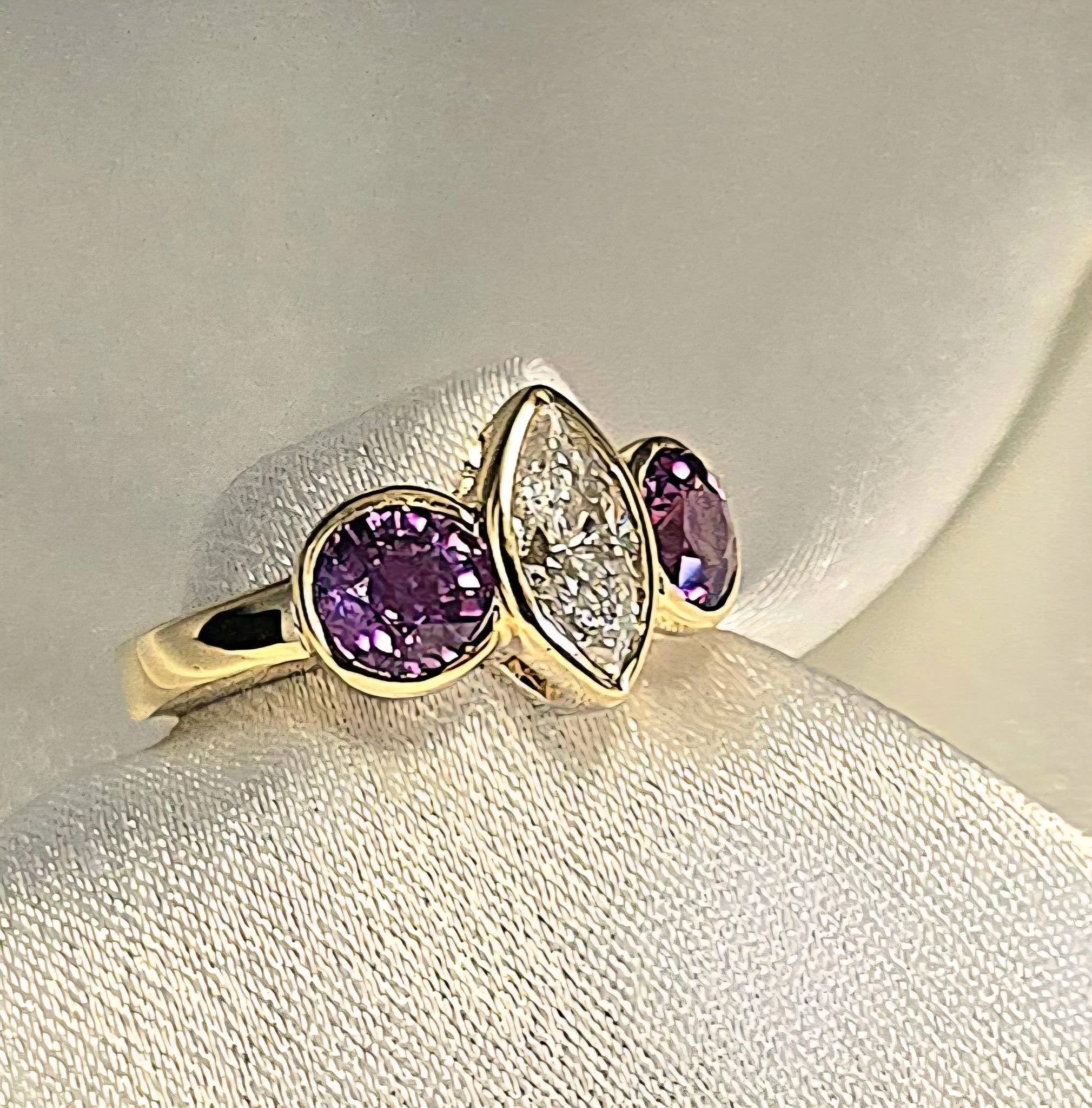  14kt Yellow Gold Diamond and Purple Sapphire Ring