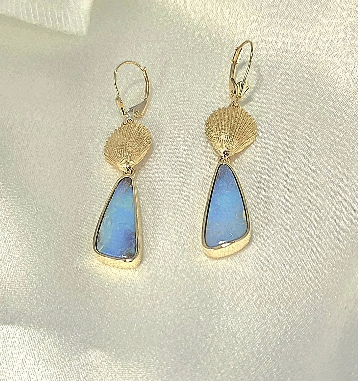 14kt Yellow Gold Opal Splits and Sparkle Shell Earrings 