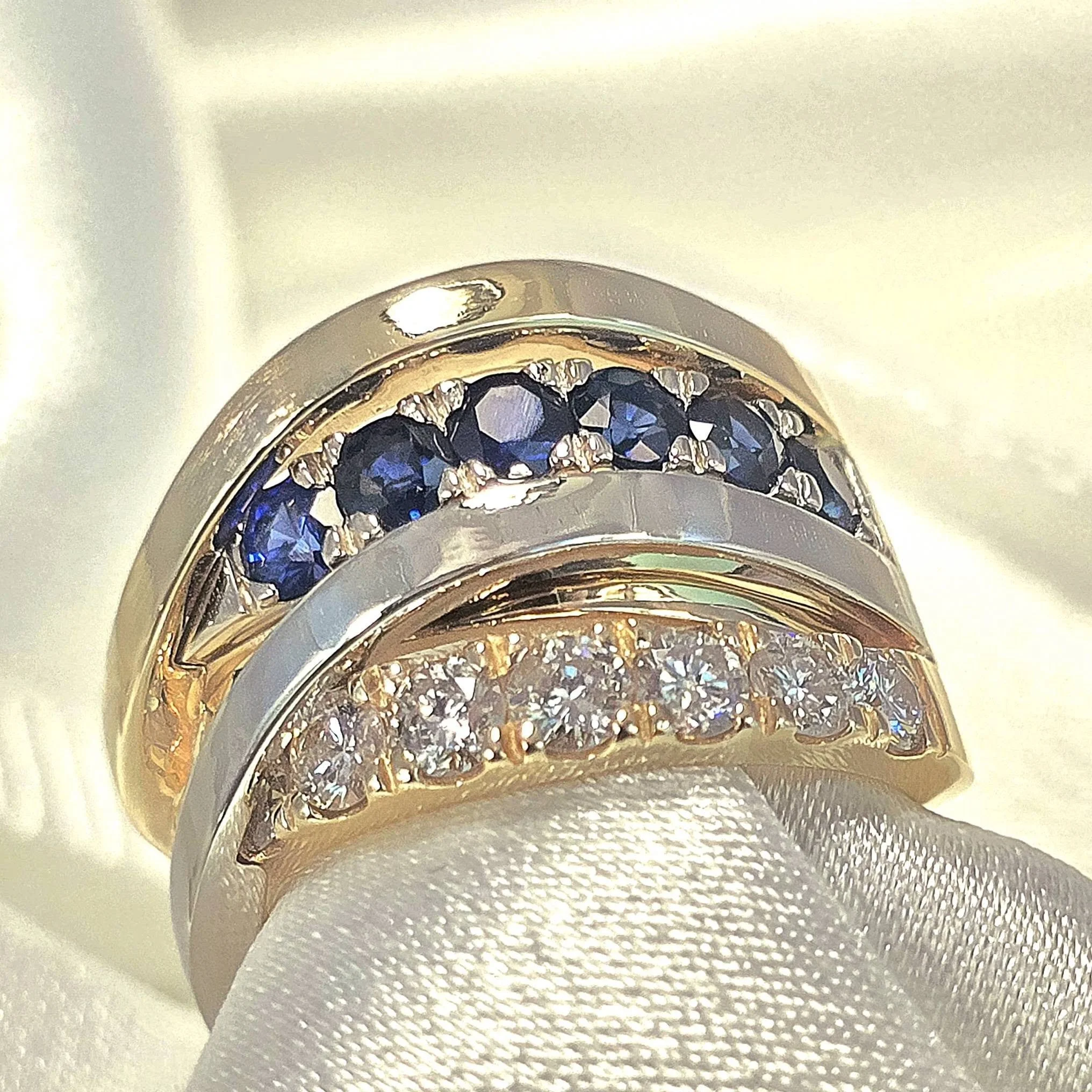 2-Tone 14kt Diamond and Sapphire Ring