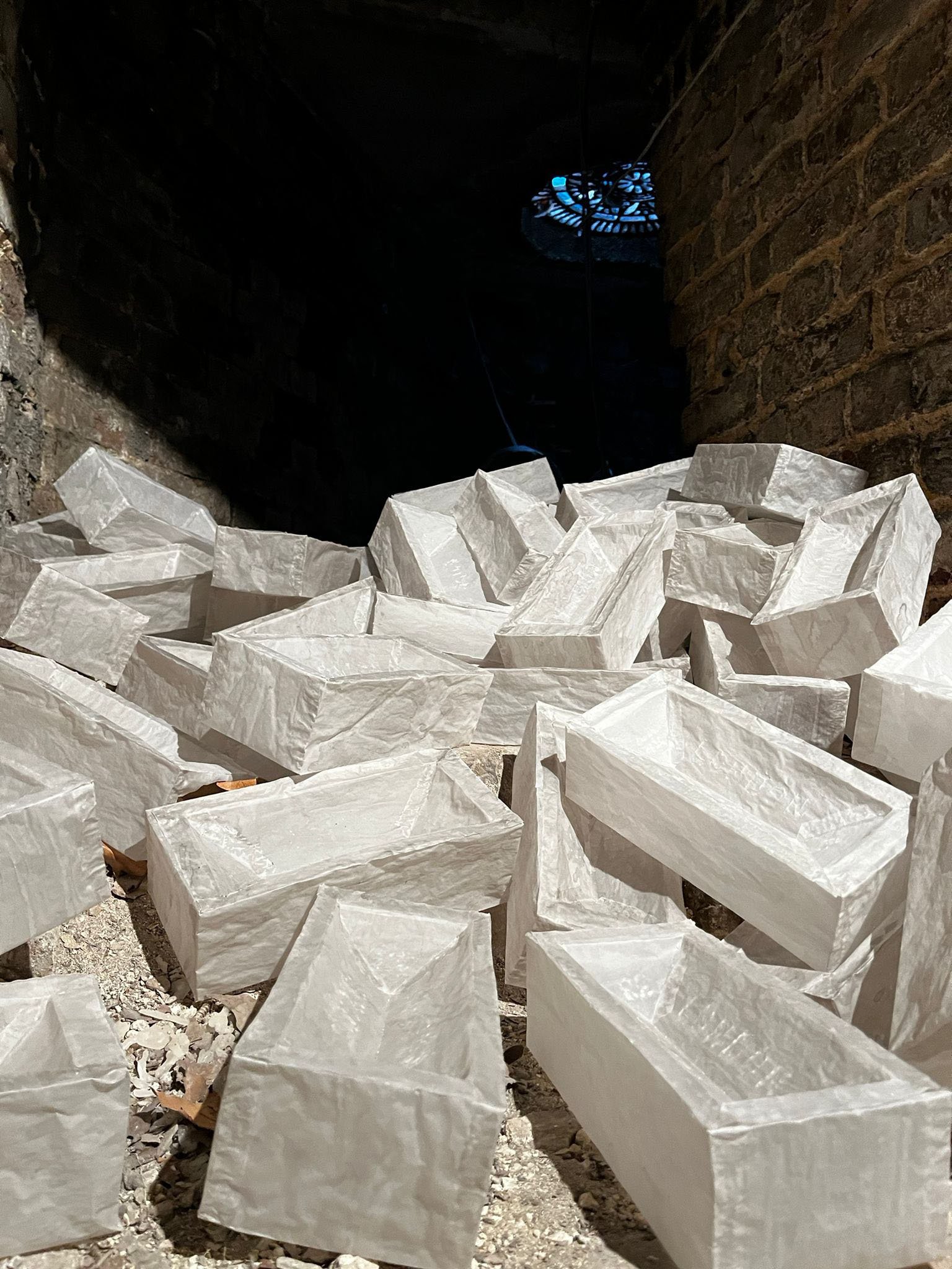 Detail - 'London Brick' - tracing paper, ink, water - 10 x 7 x 22 cm - 2022