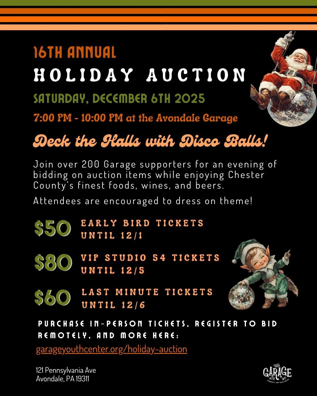 You&rsquo;re invited to our 16th Annual Holiday Auction!

🎄 Join us for an evening of bidding on auction items while enjoying Chester County&rsquo;s finest foods, wines, and beers. For guests unable to attend in person, we offer a mobile bidding opt