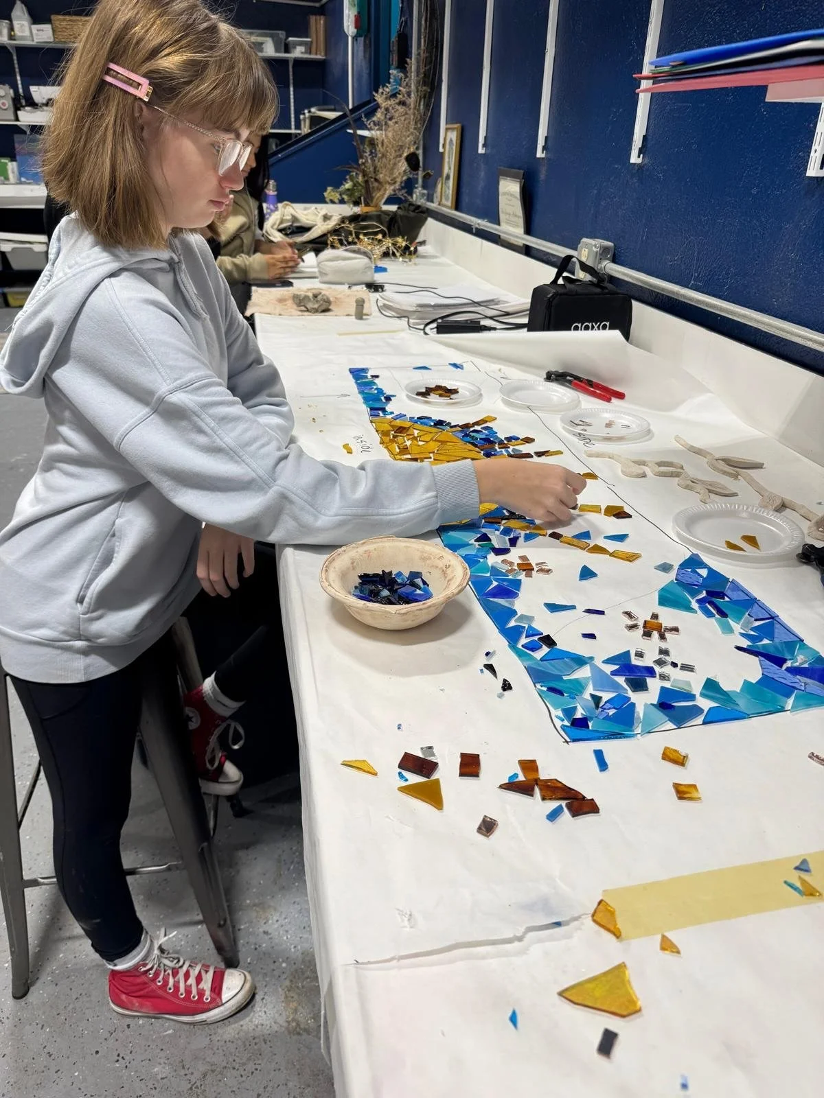 An update on the progress of our Avondale art installation piece!

The 3-D elements in this mosaic are ceramic tiles carefully designed and shaped by our own students over the course of a 6-week program in our Makerspace. Our students are thrilled wi