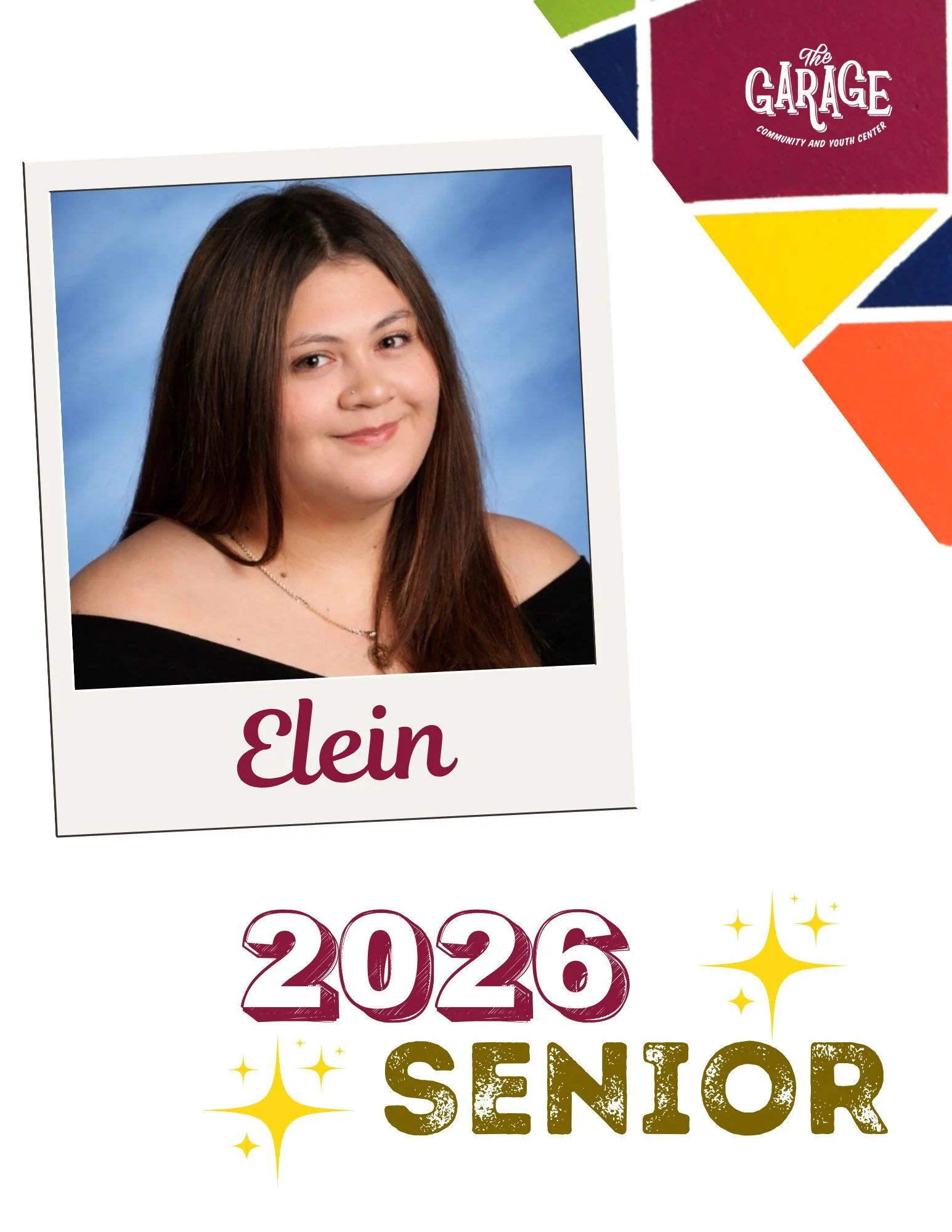 ✨ 2026 Senior Spotlight: Elein ✨

We're thrilled to introduce one of this year's Garage seniors, Elein! Elein's current dream is to be a social worker. Her favorite Garage memories include connecting with the staff and other students.

When asked wha