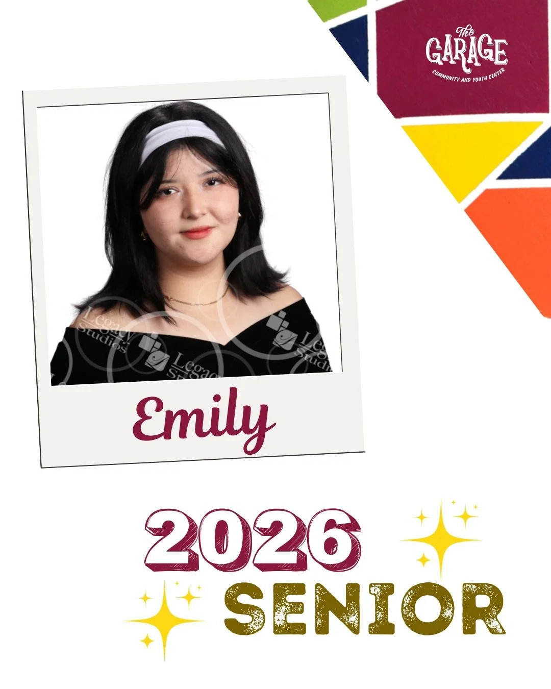 ✨ 2026 Senior Spotlight: Emily ✨

We're thrilled to introduce one of this year's Garage seniors, Emily! Emily's current dream is to be an immigration lawyer. One of her favorite Garage memories is when she got to help fellow students get ready for th