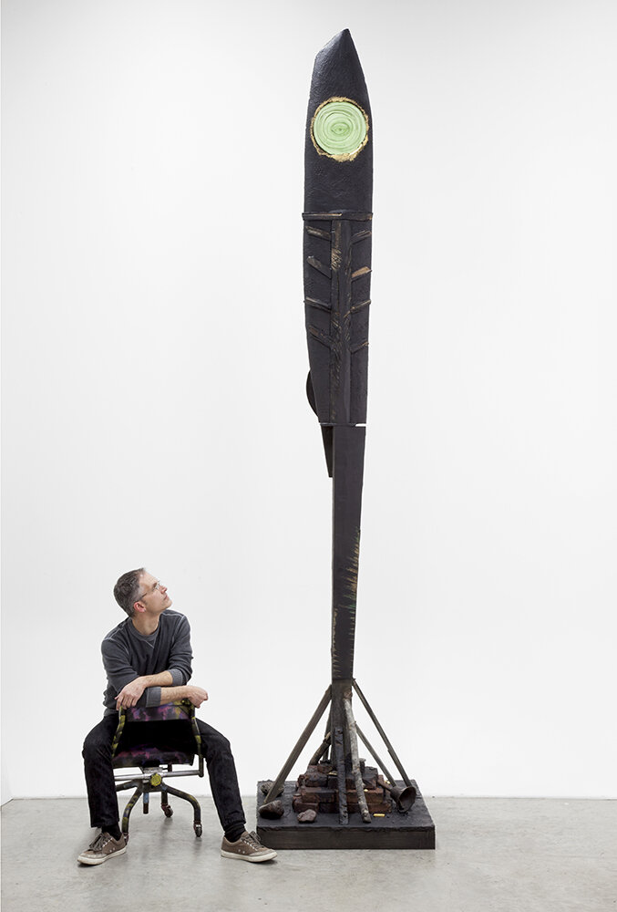 Looking Back, Looking Forward|cast bronze with cast glass inlay. 150" x 33" x 32"