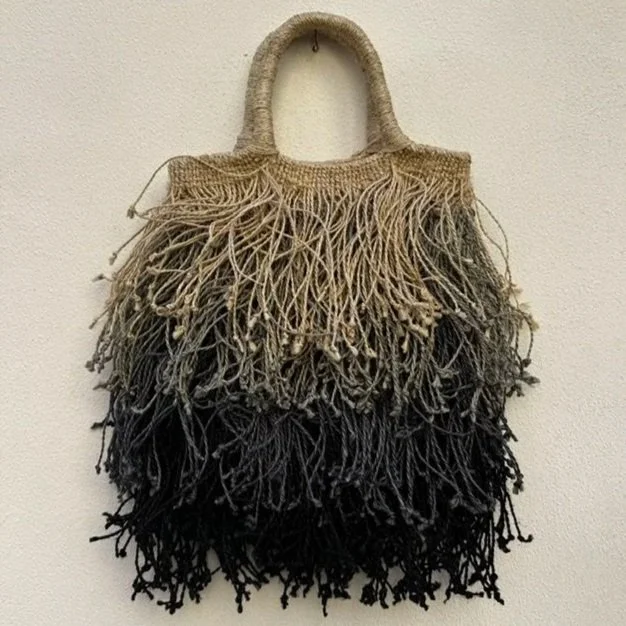 BORSA IN JUTA FRANGE MULTICOLOR