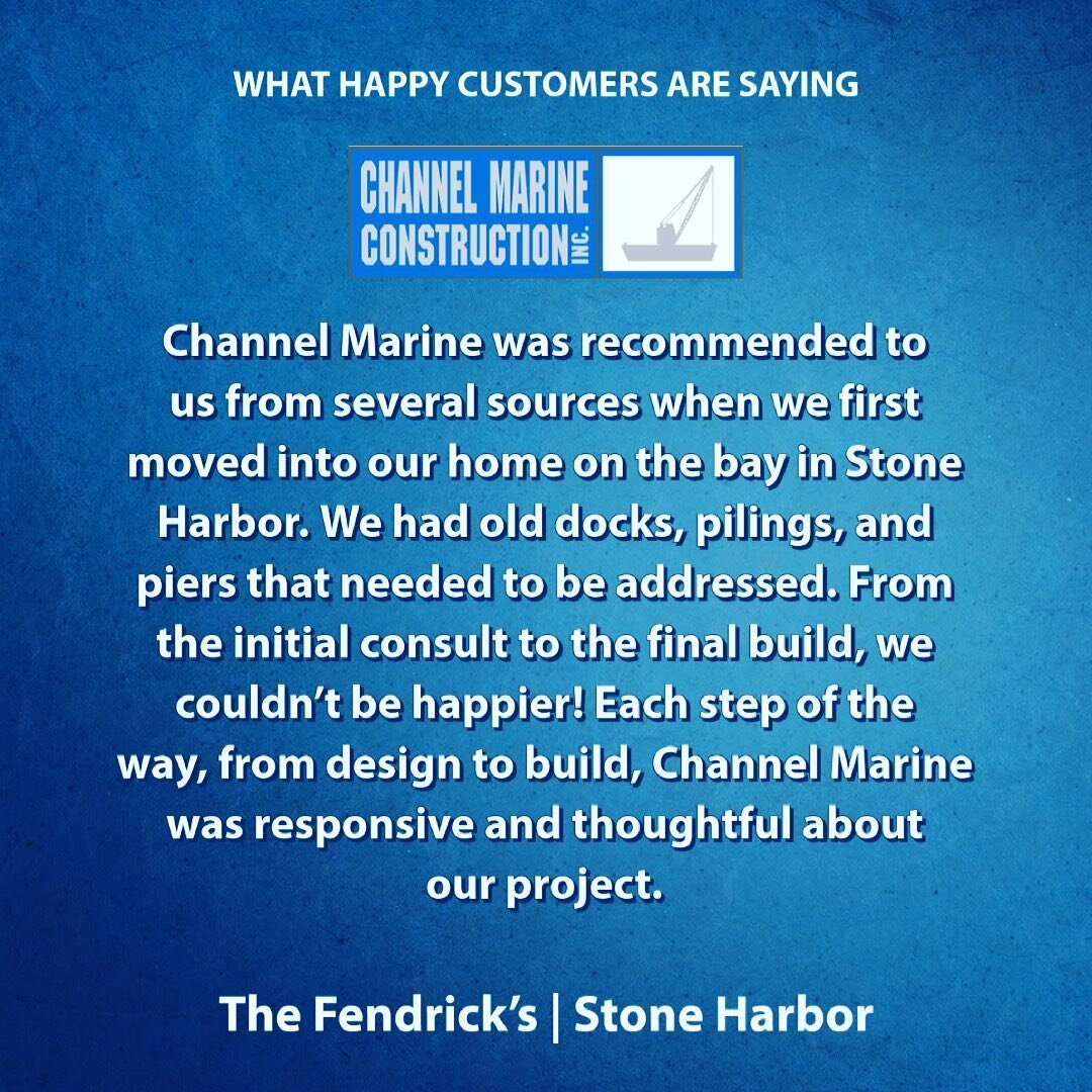 Thank you, Fendrick family! We were thrilled to work with you!

Thinking about your next waterfront project? Contact our office or visit our website for a free estimate.
.
.
.
.
.
#channelmarine #marineconstruction #avalonnj #stoneharbornj #oceancity