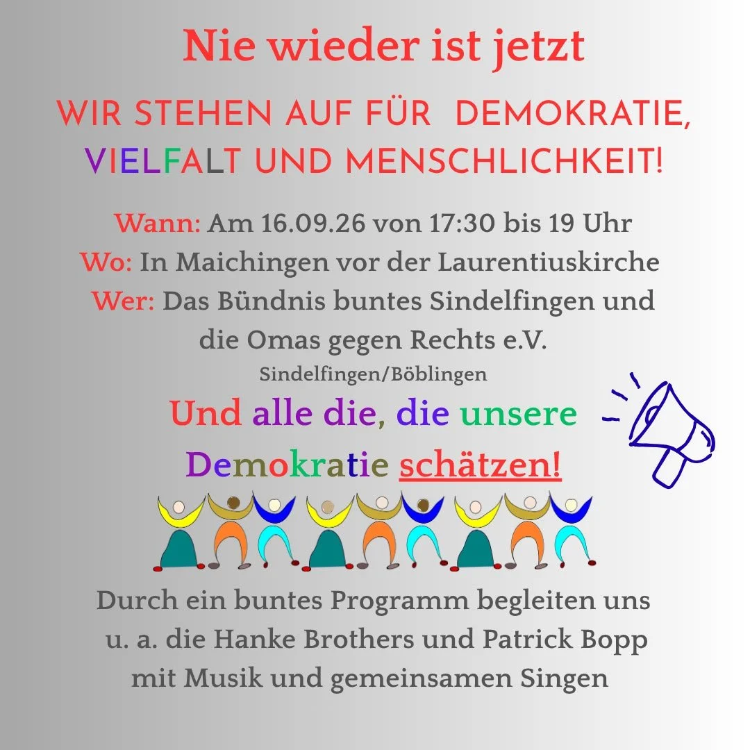 „Aus voller Kehle für die Seele“ in Maichingen vor der Laurentiuskirche bei der Veranstaltung für Demokratie 